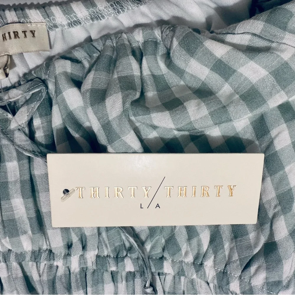 NWT Thirty/Thirty LA Green & White Gingham Dress, Babydoll Mini Dress, Medium - Picture 8 of 15